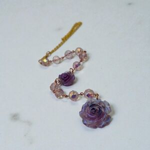 Purple Rose Car Charm – Handmade Beaded Rearview Mirror Floral Accessory